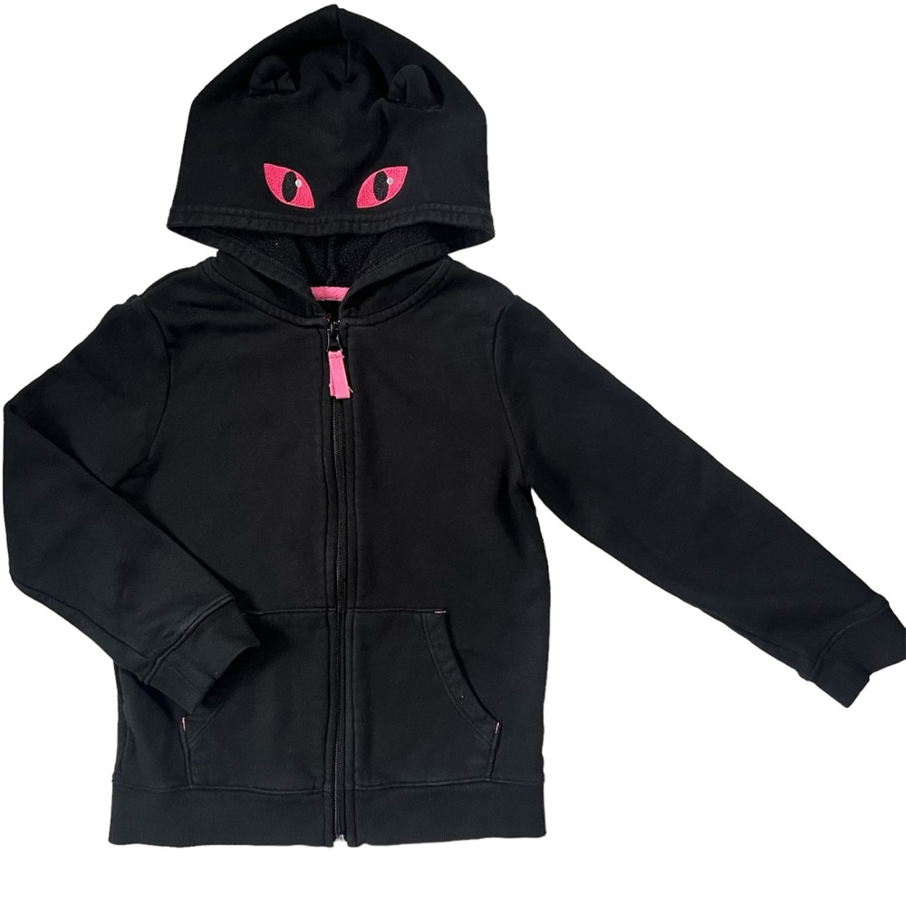 Cat & Jack Black Cat Ears Zip Up Hoodie Jacket / Halloween Sweatshirt Girls 6/6X